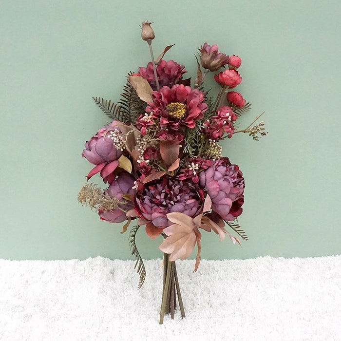 Ramo de girasol de peonía de 18 ", flores de seda de otoño, venta al por mayor Artificial 