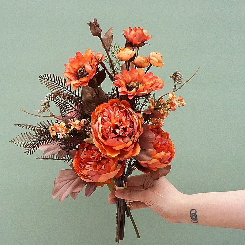 Bouquet de fleurs d'automne en vrac de 18 po, pivoines, tournesols, arrangements de fleurs en soie mélangées, vente en gros 