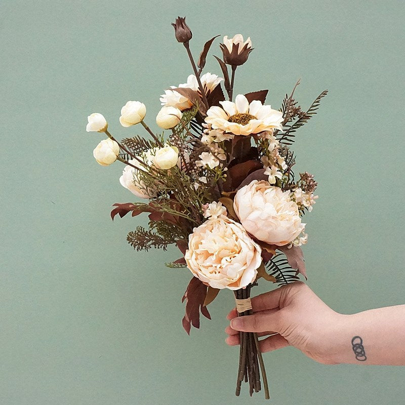 Bouquet de fleurs d'automne en vrac de 18 po, pivoines, tournesols, arrangements de fleurs en soie mélangées, vente en gros 