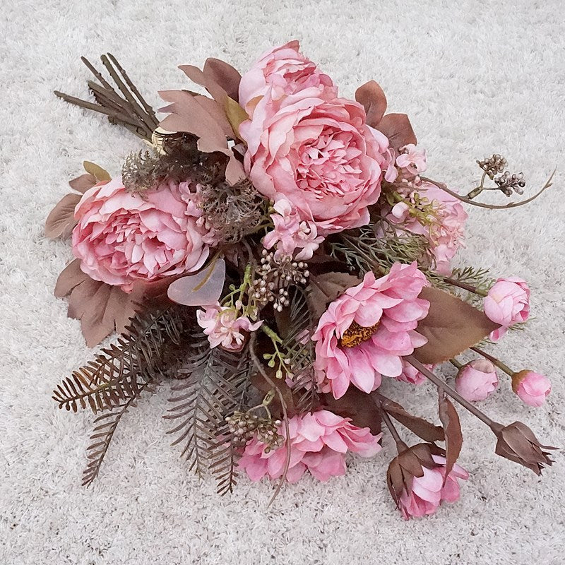 Bouquet de fleurs d'automne en vrac de 18 po, pivoines, tournesols, arrangements de fleurs en soie mélangées, vente en gros 