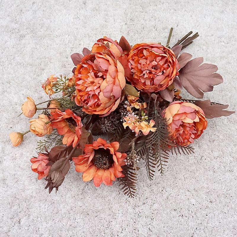 Bouquet de fleurs d'automne en vrac de 18 po, pivoines, tournesols, arrangements de fleurs en soie mélangées, vente en gros 