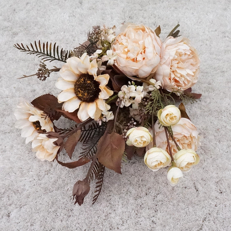 Bouquet de fleurs d'automne en vrac de 18 po, pivoines, tournesols, arrangements de fleurs en soie mélangées, vente en gros 