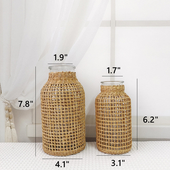 Bulk Glass Flower Vase with Rattan Cover Woven Seagrass Vase for Decor Wholesale
