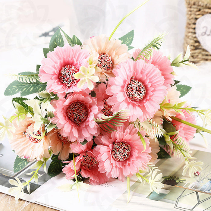 Venta al por mayor de arreglos florales de seda artificial Gerbera Bush de 12" a granel