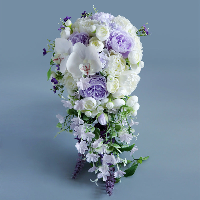 Bulk 9" Cascading Orchid Purple and Ivory Wedding Bouquet Bridal Bouquet Wholesale