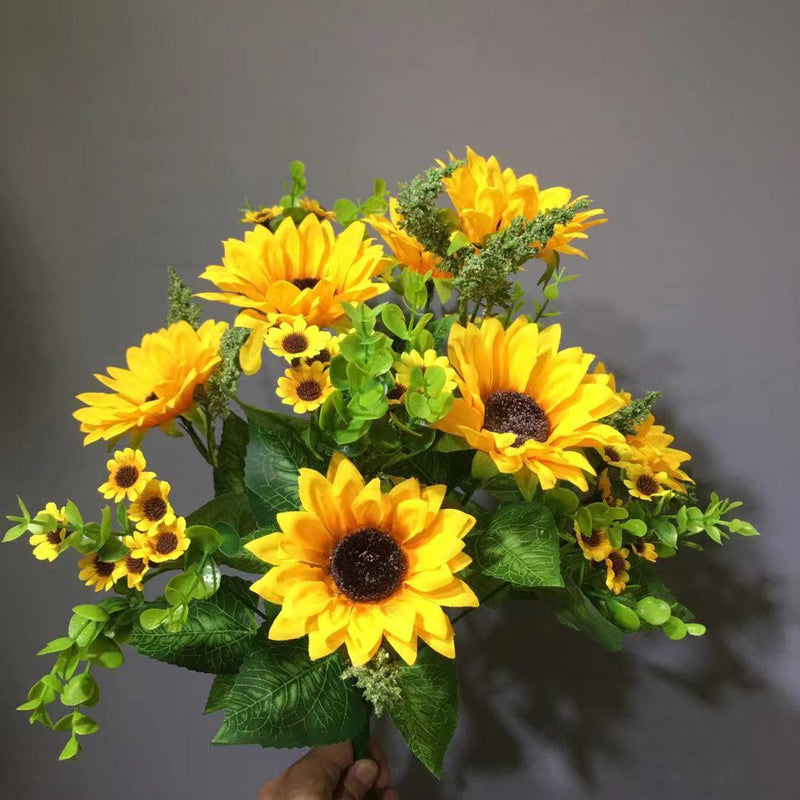 A granel 17 "Girasoles Arbusto Flores de seda artificiales al por mayor 