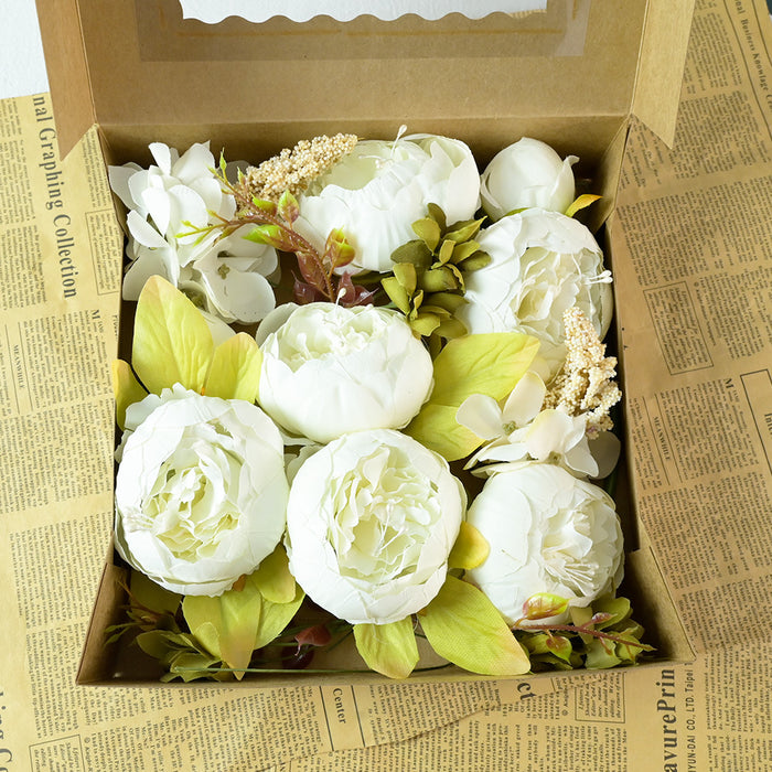 Conjunto de caja de flores artificiales de flores de seda de peonía a granel para venta al por mayor de bricolaje 