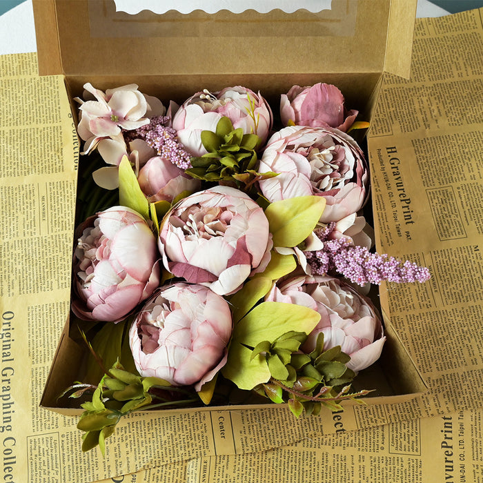 Conjunto de caja de flores artificiales de flores de seda de peonía a granel para venta al por mayor de bricolaje 