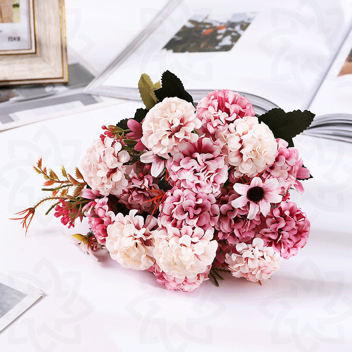 Bulk 11" Artificial Flowers Silk Hydrangea Bush Autumn Floral Decoration Wholesale