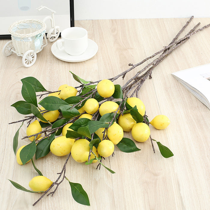 Bulk 34" Artificial Lemon Branches Lifelike Fake Fruit Props with Green Leaves Wholesale
