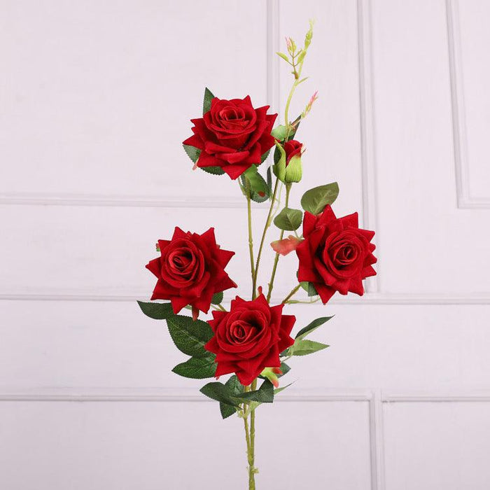 1 Branch Artificial Flowers Red Rose - Artificialmerch