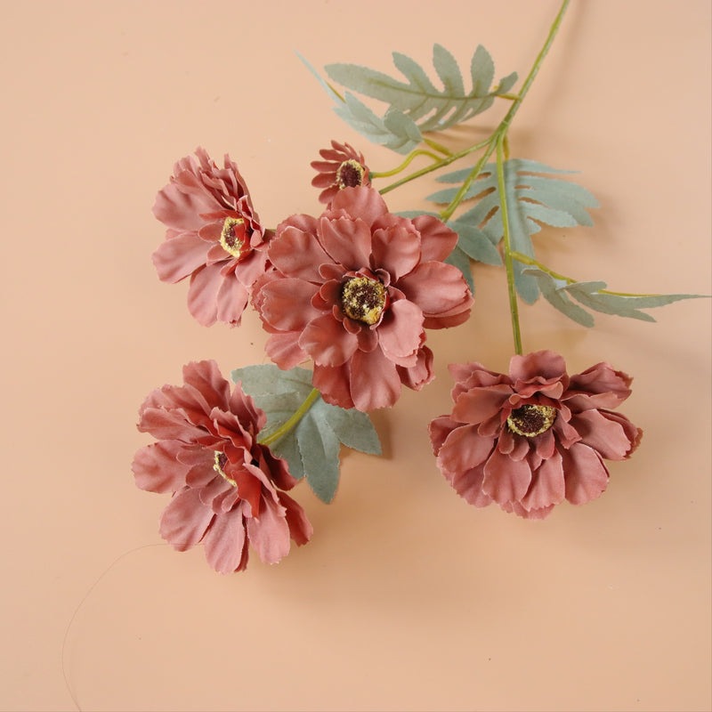 Venta al por mayor de tallo largo de flores artificiales Zinnia de 23 pulgadas a granel