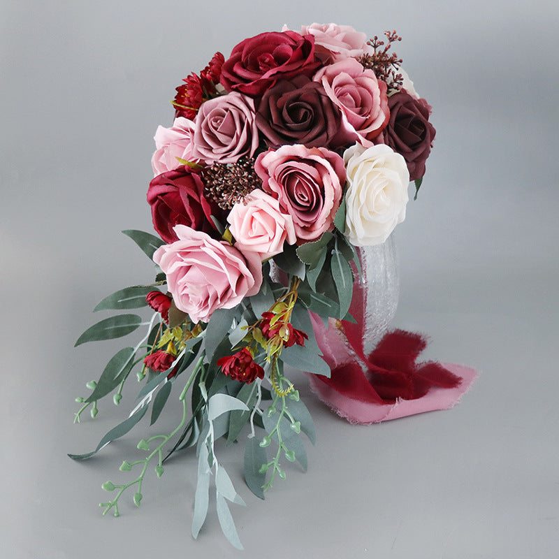 Bouquet de mariée en cascade de roses de 9 pouces en vrac Bouquets de mariage en gros