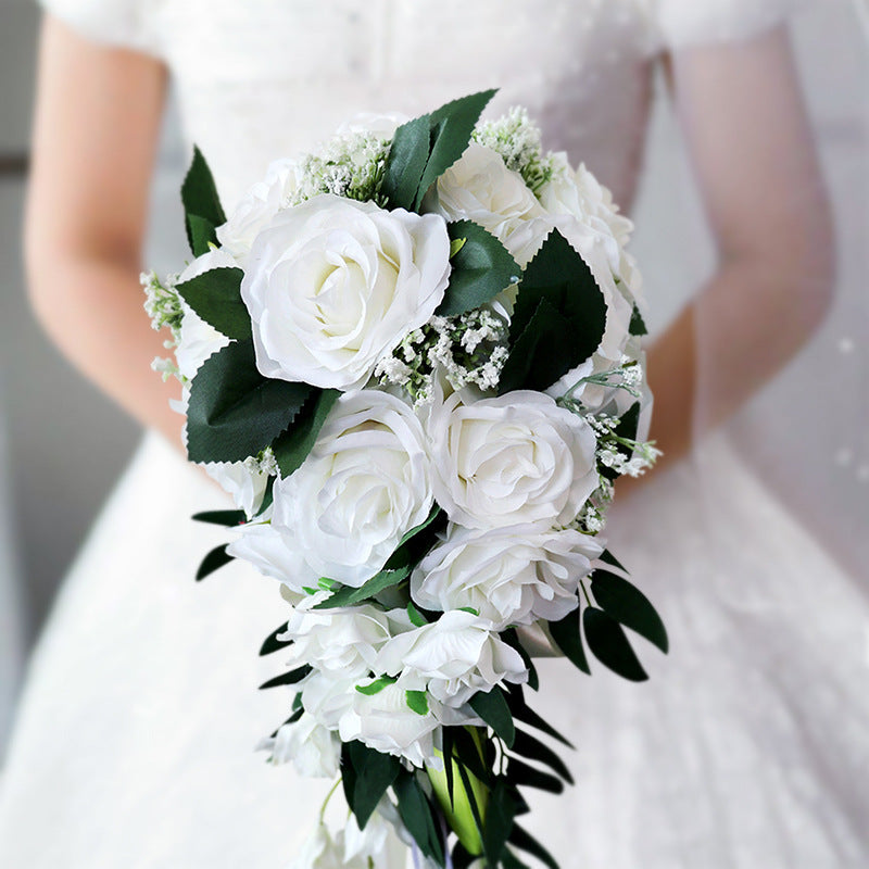 Bouquet de mariée en cascade de roses en vrac, 5 couleurs, 9 pouces, vente en gros