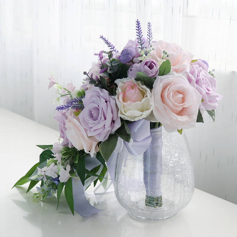Bouquet de mariage en cascade de pivoines roses et violettes lilas de 9 po en gros