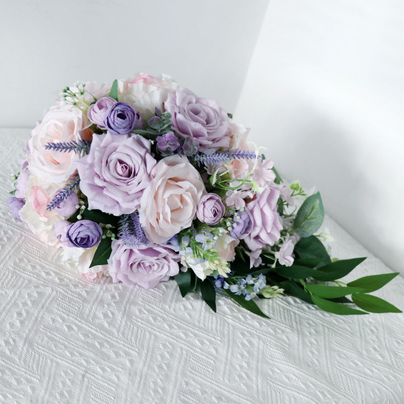 Bouquet de mariage en cascade de pivoines roses et violettes lilas de 9 po en gros