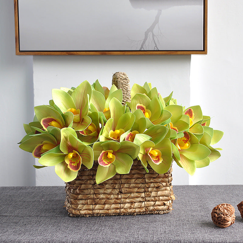 Bouquet de cymbidiums en vrac de 10 pouces, arrangement de fleurs jaunes au toucher réaliste, vente en gros