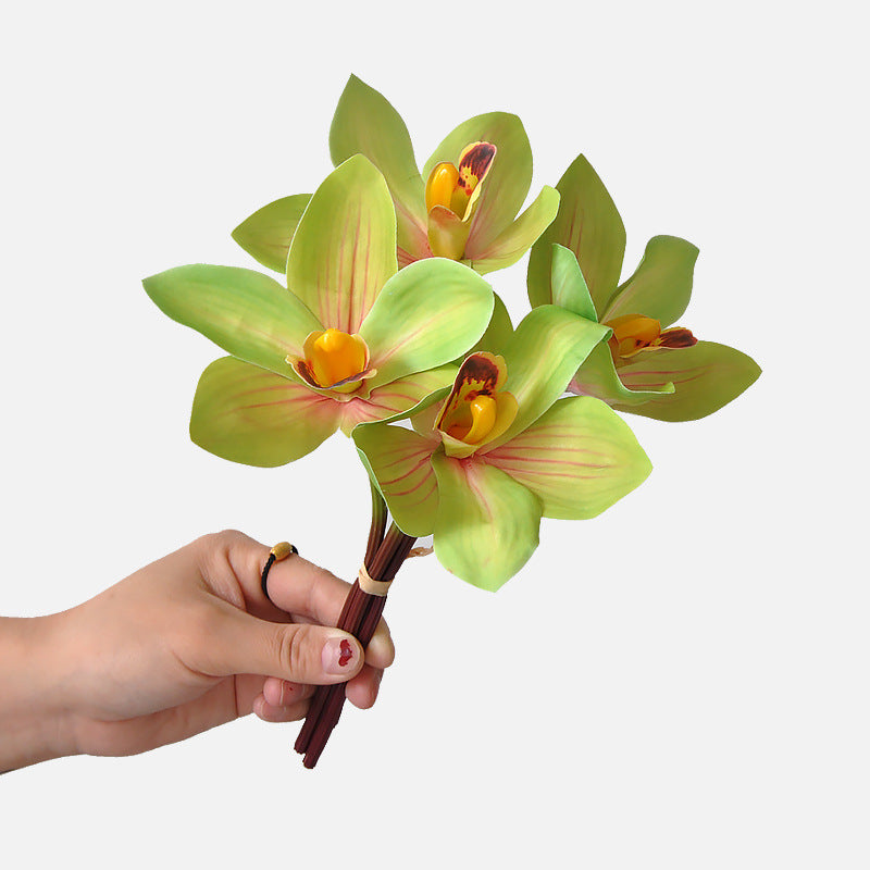 Bouquet de cymbidiums en vrac de 10 pouces, arrangement de fleurs jaunes au toucher réaliste, vente en gros