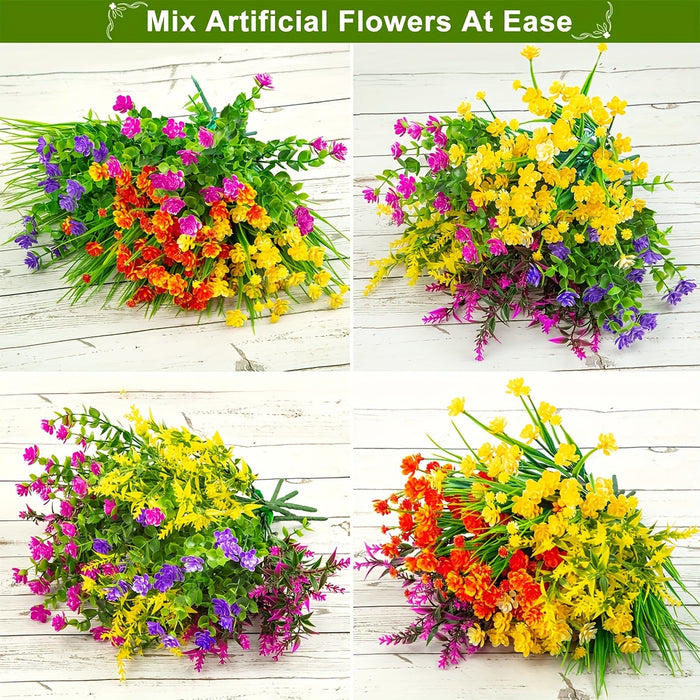 Bulk 16 Bundles Mixed Outdoors Plastic Plants Artificial Flowers UV Resistant Wholesale