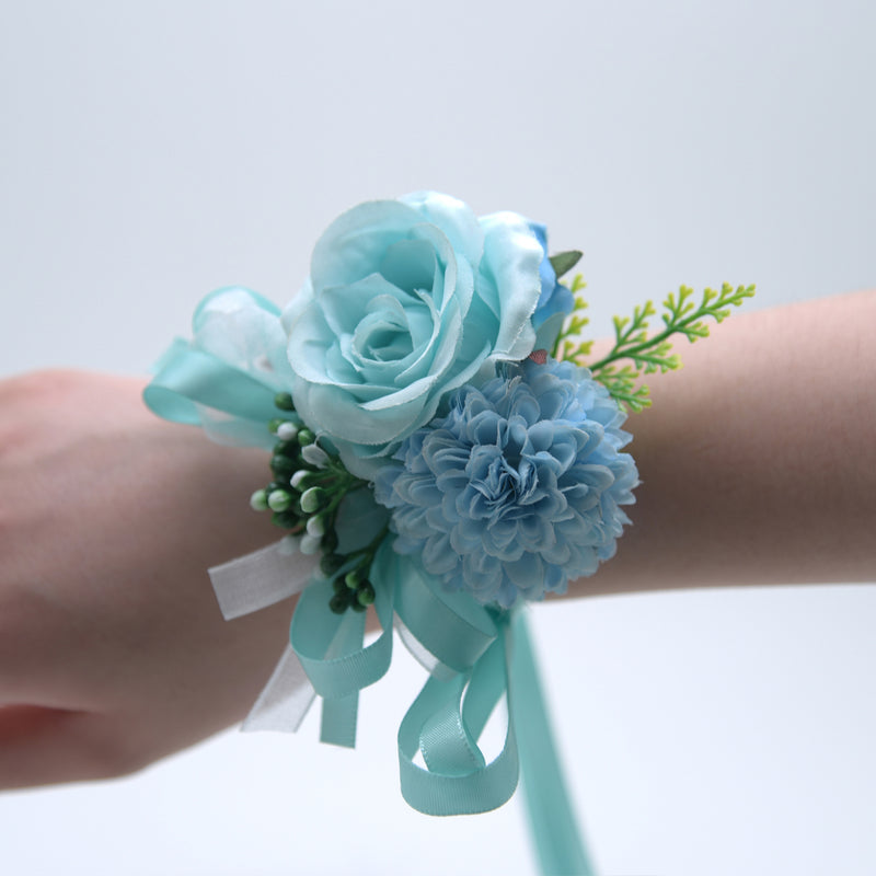 Bulk 10 Colors Handmade Rose Wrist Corsage with Mum Wholesale