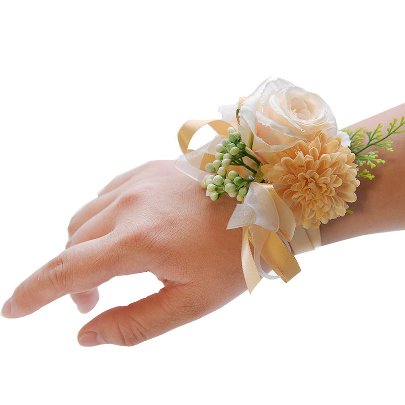 Bulk 10 Colors Handmade Rose Wrist Corsage with Mum Wholesale