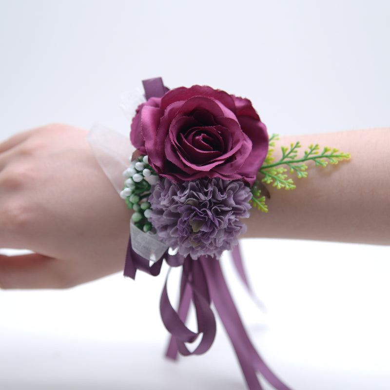 Bulk 10 Colors Handmade Rose Wrist Corsage with Mum Wholesale