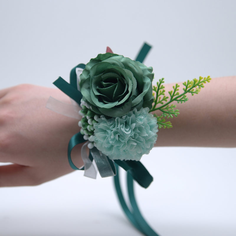 Bulk 10 Colors Handmade Rose Wrist Corsage with Mum Wholesale