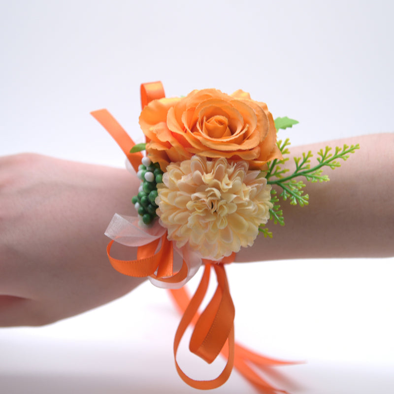 Bulk 10 Colors Handmade Rose Wrist Corsage with Mum Wholesale