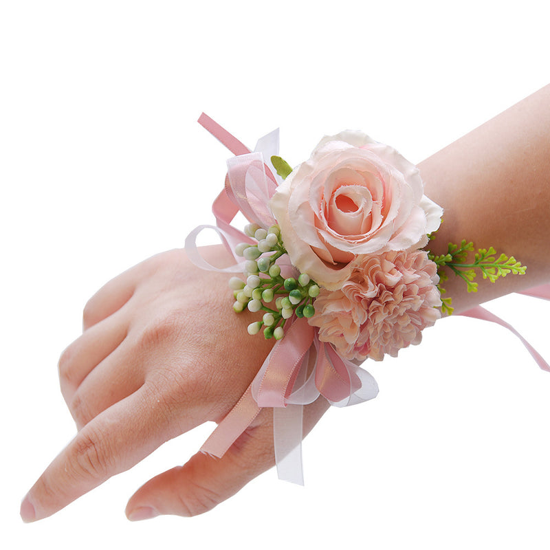 Bulk 10 Colors Handmade Rose Wrist Corsage with Mum Wholesale