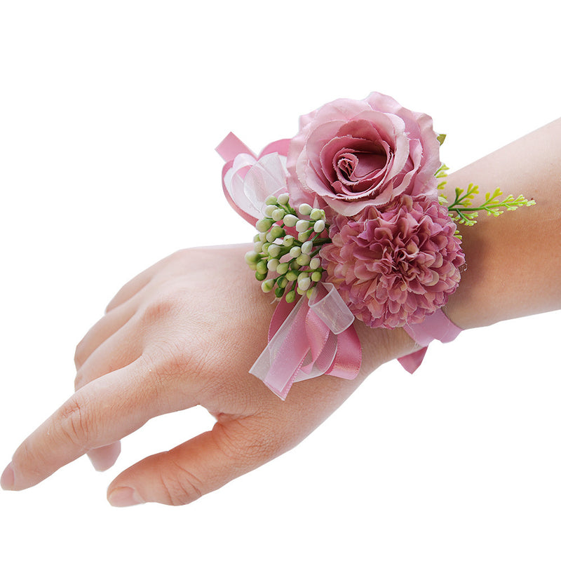 Bulk 10 Colors Handmade Rose Wrist Corsage with Mum Wholesale