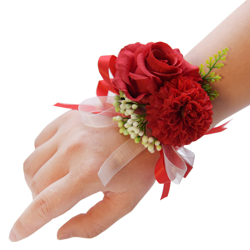 Bulk 10 Colors Handmade Rose Wrist Corsage with Mum Wholesale
