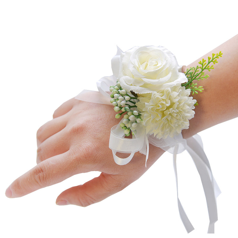 Bulk 10 Colors Handmade Rose Wrist Corsage with Mum Wholesale