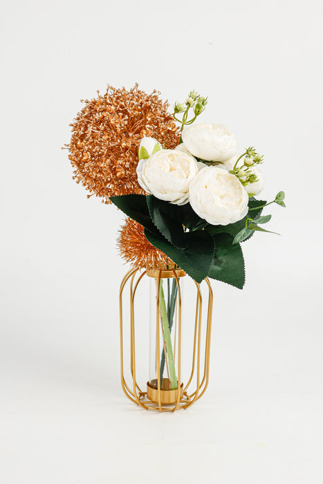 Bulk Gold Vase with Artificial Flowers Wholesale