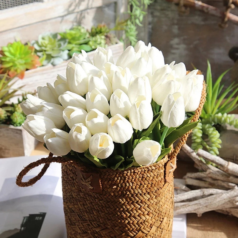 Bulk Clearance 20pcs 13.5" Artificial Tulip Stems Bouquet Soft Latex Tulips for Spring Decor