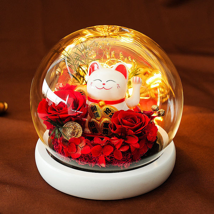 Venta al por mayor de regalos de flores conservadas a granel Maneki Neko Lucky Cat 