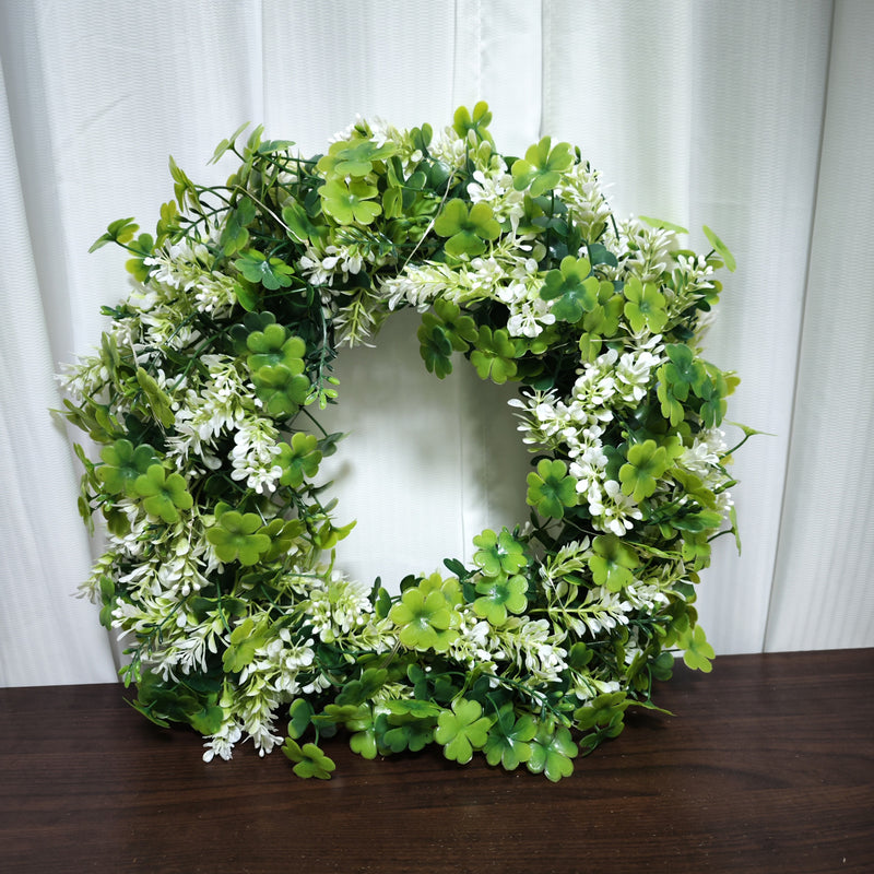 Bulk St. Patrick's Day Shamrocks Wreath for Front Door with Lights Artificial Greenery Clover Wreath for Irish St. Patrick's Day Wholesale