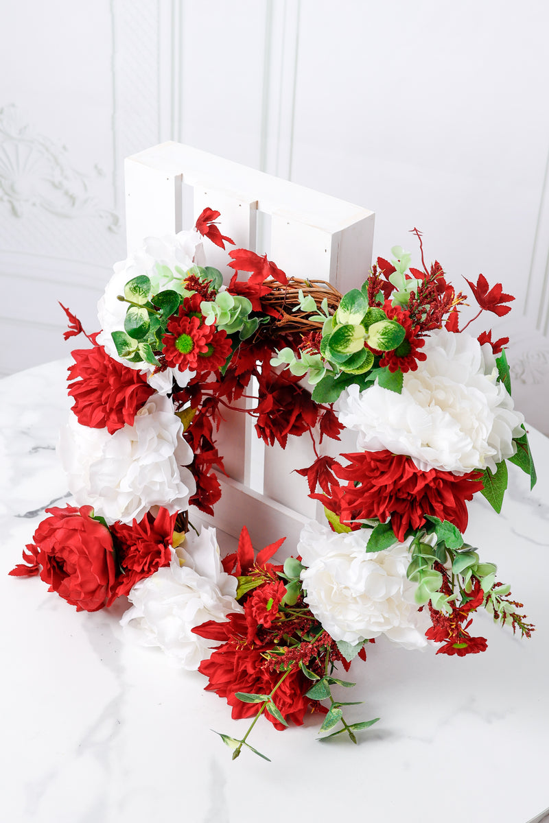 Bulk 17" Artificial Flowers Summer Burgundy Wreath Wholesale