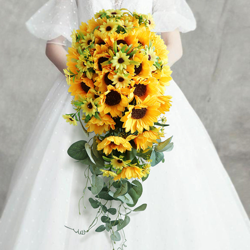 Bouquet de mariée en cascade de tournesols en vrac de 9 pouces, bouquet de mariage en gros