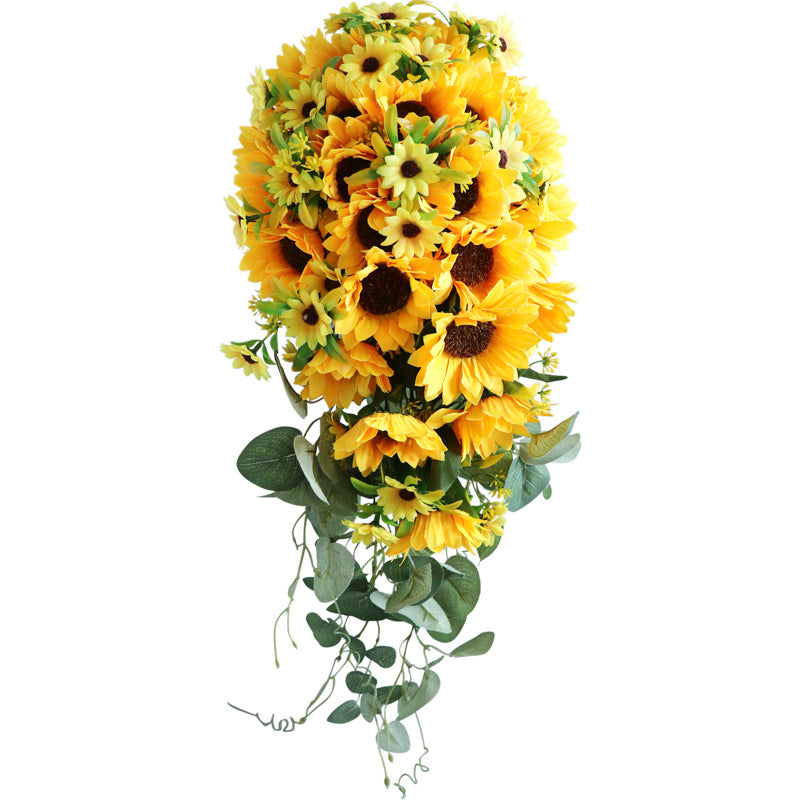 Bouquet de mariée en cascade de tournesols en vrac de 9 pouces, bouquet de mariage en gros