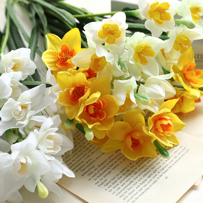 Flor de nacimiento de marzo, 15 piezas, ramo de narcisos, tallos, flor de seda artificial 